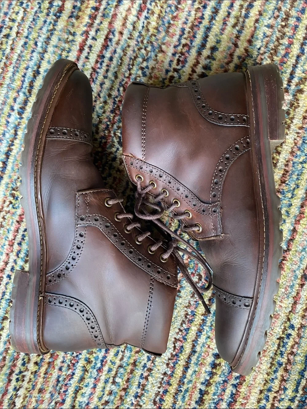 Men's Florsheim Brown Leather Cap-Toe Brogue Lace-Up Boots size 7